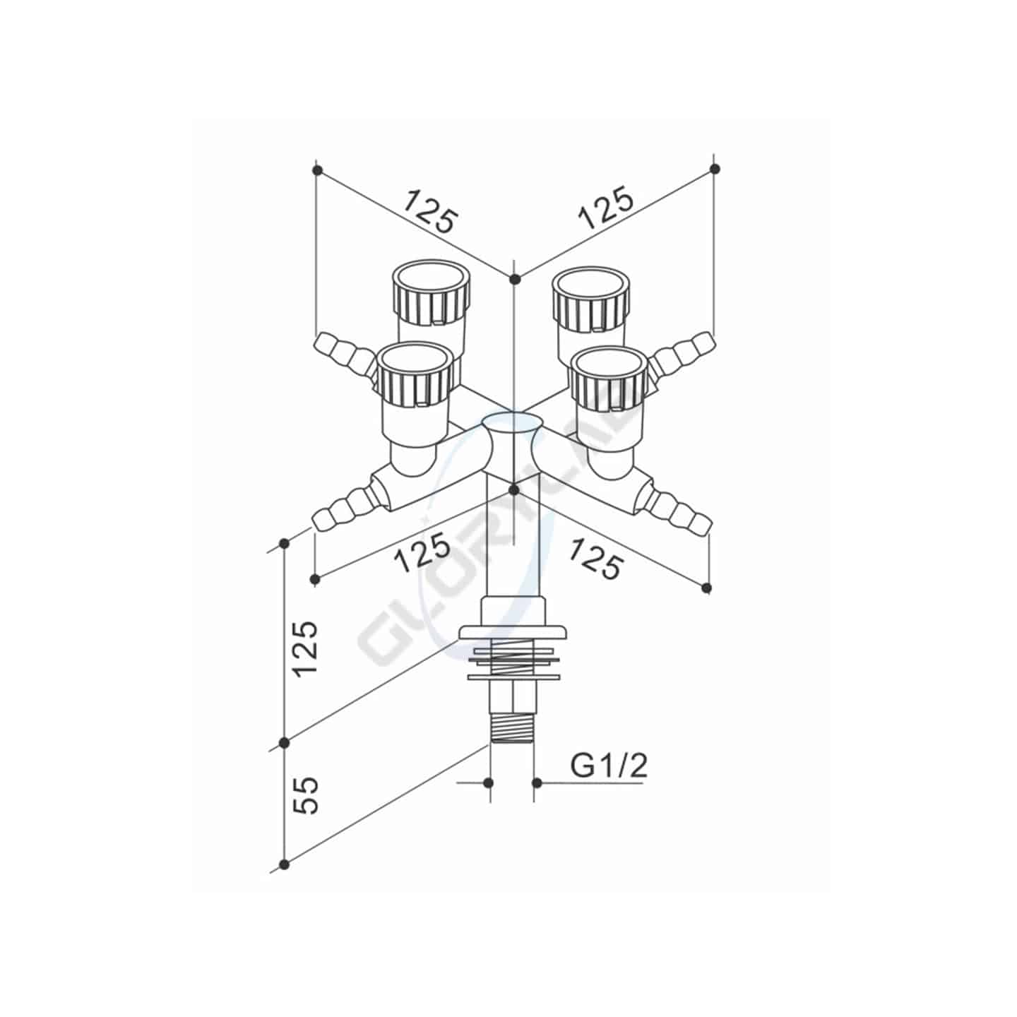 Drawing Deck Mounted Four Outlet Safety Gas Cock (JH GF005) Drawing Deck Mounted Four Outlet Safety Gas Cock (JH GF005)