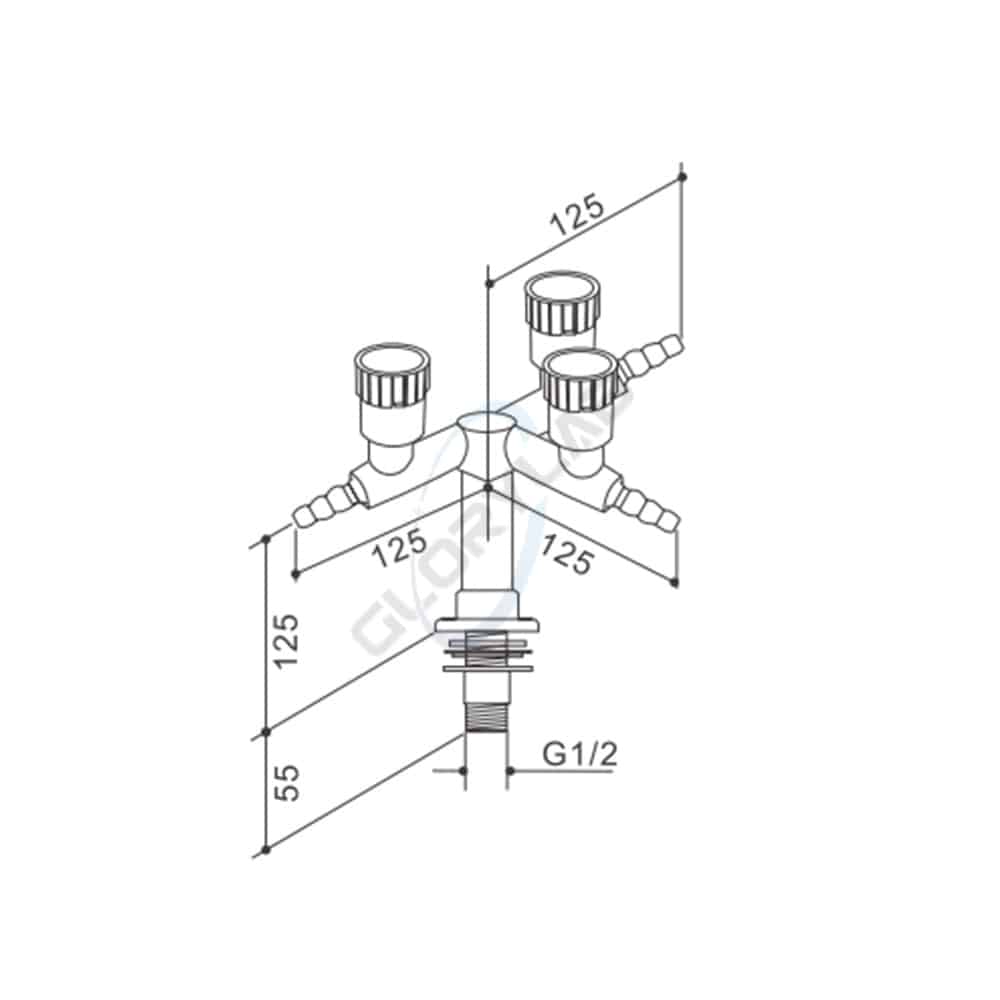 Drawing Deck Mounted Triple Outlet Gas Fitting Drawing Deck Mounted Triple Outlet Gas Fitting