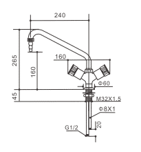 Drawing Low Foot Hot Cold Lab Faucet JH WL004 (Brass) Drawing Low Foot Hot Cold Lab Faucet JH WL004 (Brass)