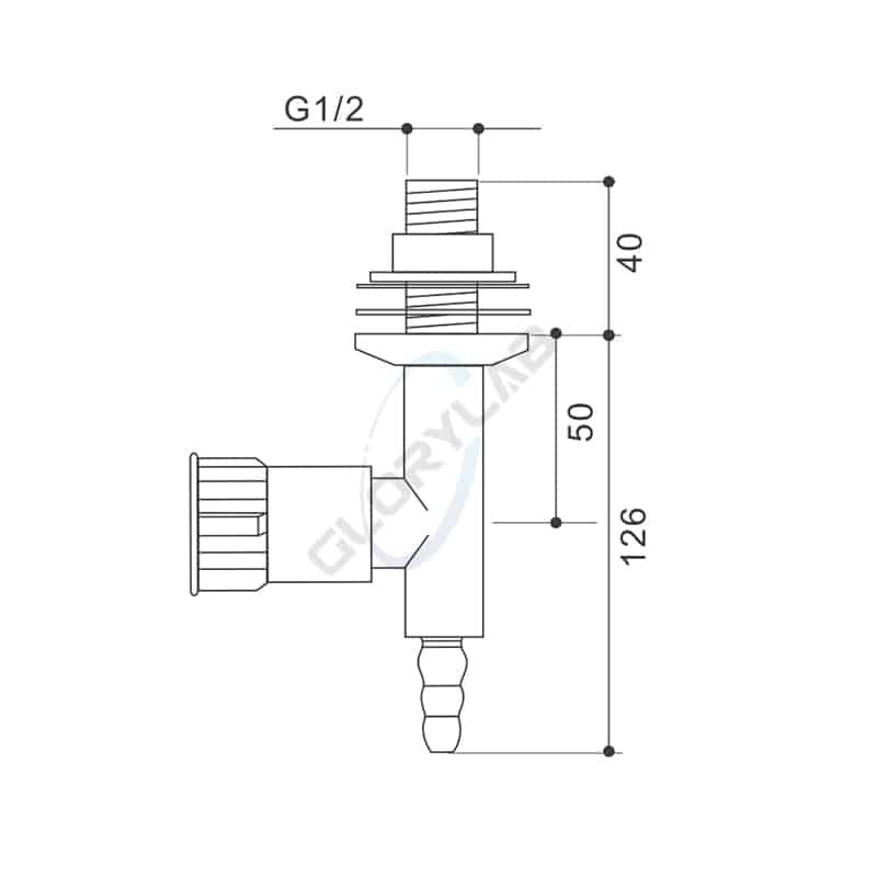 Drawing Single Laboratory Gas Tap with Valve for Worktop Mounting Drawing Single Laboratory Gas Tap with Valve for Worktop Mounting