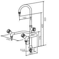 Drawing Triple Outlet Lab Faucet JH WL008 (Stainless Steel) Drawing Triple Outlet Lab Faucet JH WL008 (Stainless Steel)