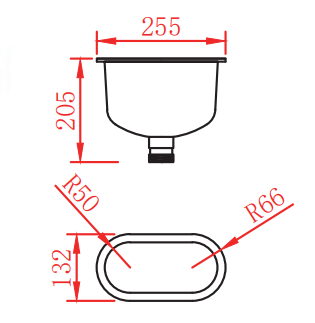 Drawing of PP Laboratory Cup Sink for Fume Hood Model JH PS005 drawing of PP cup sink