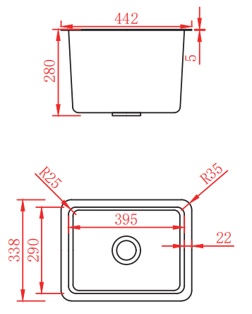 PP Laboratory Sink Drawing Model JH PS003 (Small Sink A) drawing of medium size PP sink