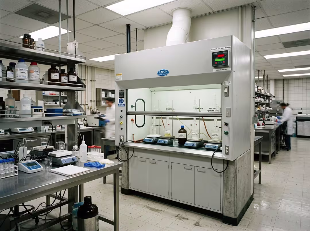 Acid digestion fume hood in an analytical lab