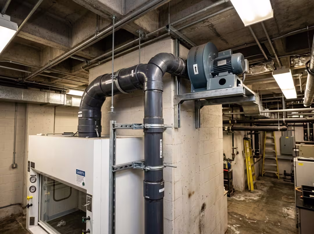 Acid resistant PVC exhaust duct from a fume hood Acid resistant PVC exhaust duct from a fume hood