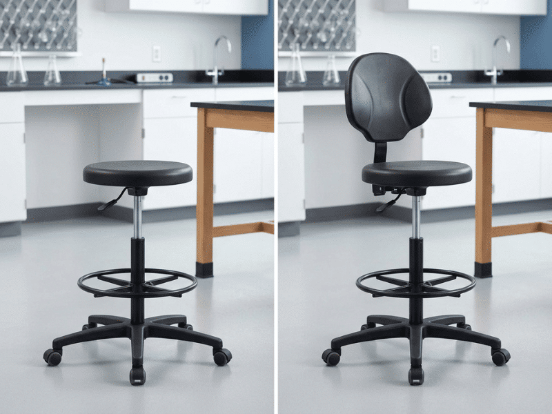 Backless and backrest adjustable science lab stools compared side by side Backless and backrest adjustable science lab stools compared side by side