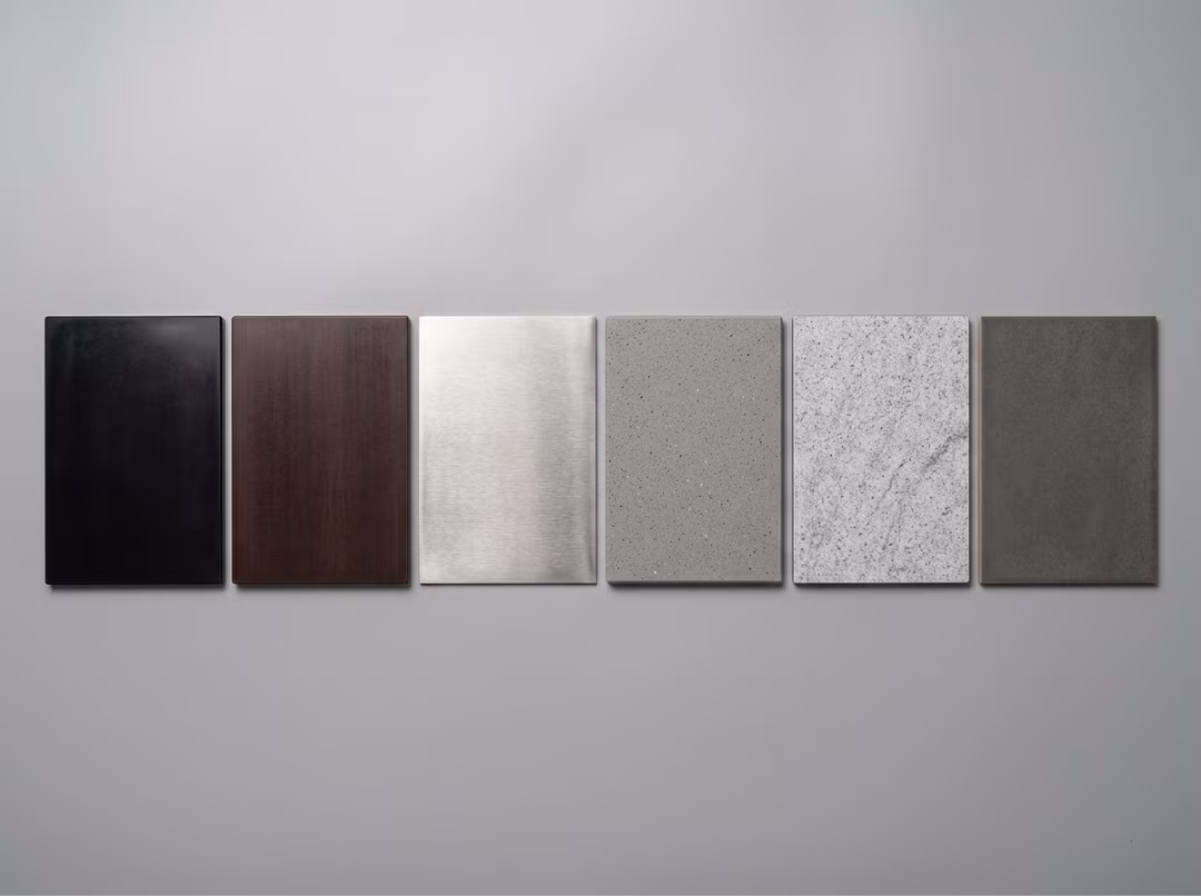 Six lab countertop material samples compared Six lab countertop material samples compared