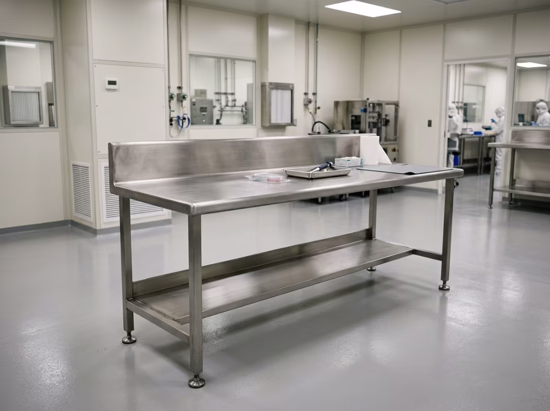 Stainless steel cleanroom workbench in controlled environment