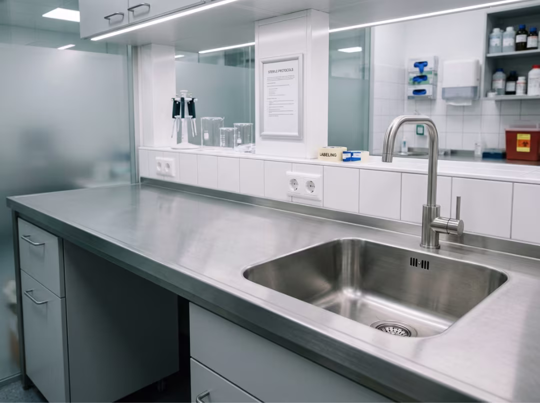 Stainless steel lab countertop with sink Stainless steel lab countertop with sink
