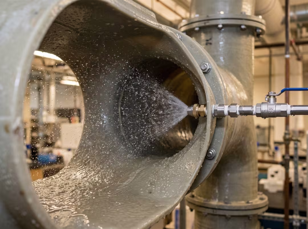 Wash down spray rinsing a perchloric acid duct Wash down spray rinsing a perchloric acid duct
