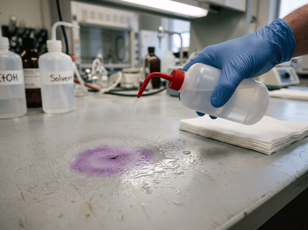 Applying solvent to a crystal violet stain Applying solvent to a crystal violet stain