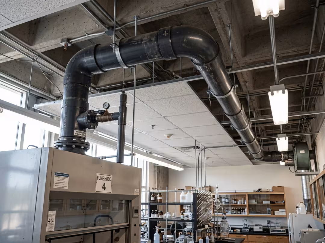 Ducted exhaust system on an acid fume hood Ducted exhaust system on an acid fume hood
