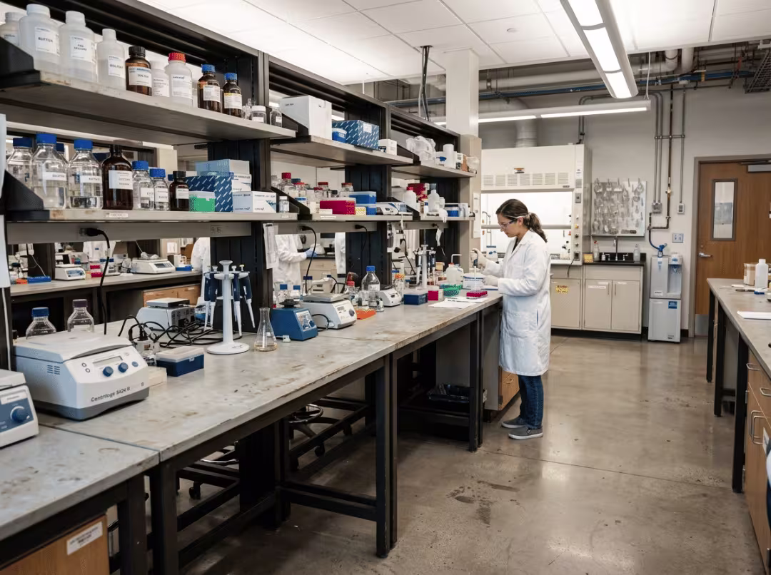 Modular lab benches in a working lab