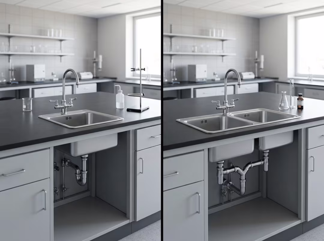 Single sink versus double sink lab bench Single sink versus double sink lab bench